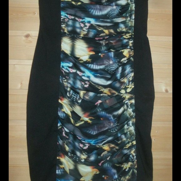 Ted Baker Black Tobelle Printed Ruched Detail Dress size 3 *PLZ READ* - Picture 4 of 16